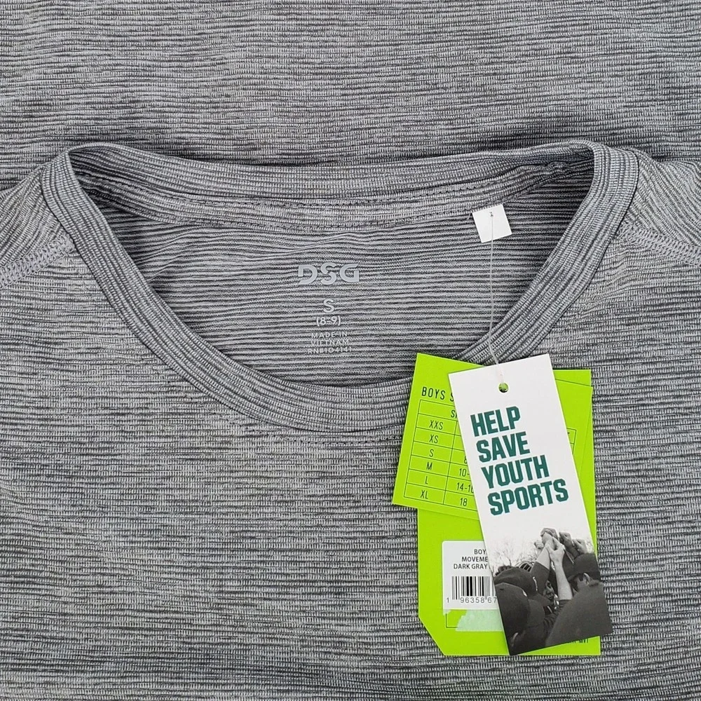 DSG Boys Size Small Movement Tee Dark Gray Heather Stripe‎ Athletic Lightweight